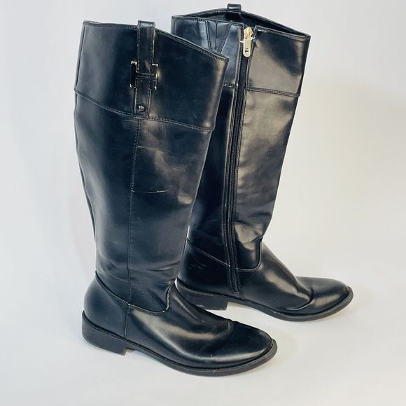 TOMMY HILFIGER Black Riding Boots 7‎ Knee High Twiyris - Picture 1 of 10